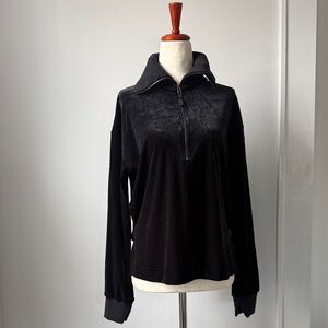 SPANX Black Velour Women’s '1/2 Zip Sweater size Medium Fumnel Neck Relaxed Fit